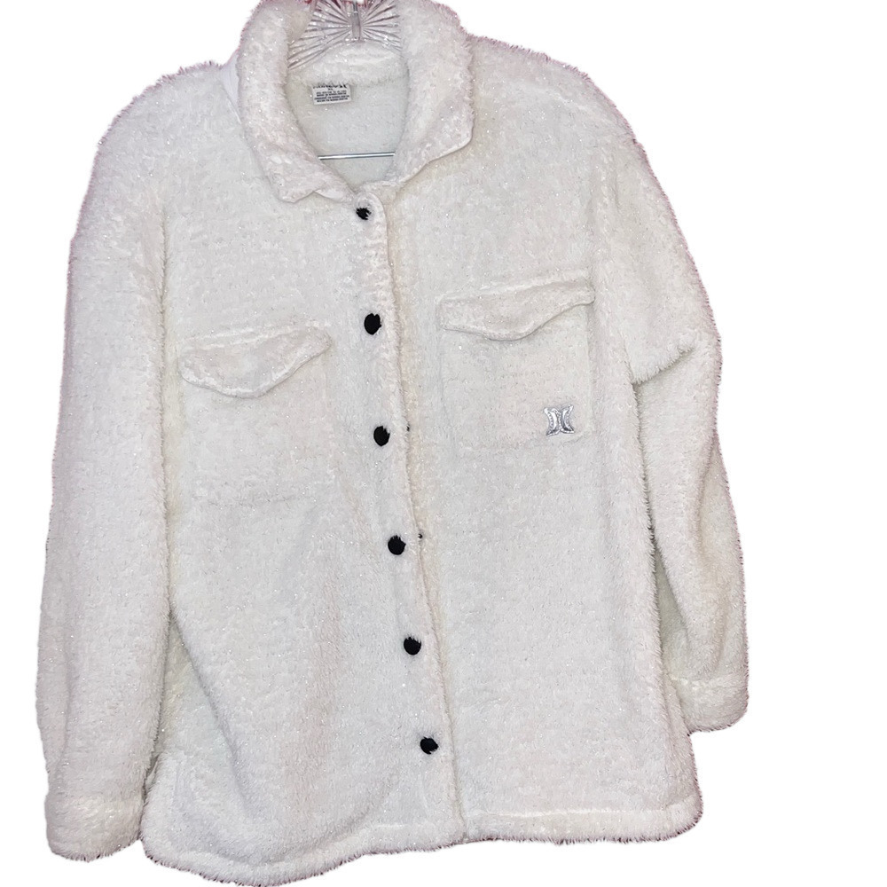 Girls Hurley Lurex Sherpa Shacket -White Size XL MSRP $55